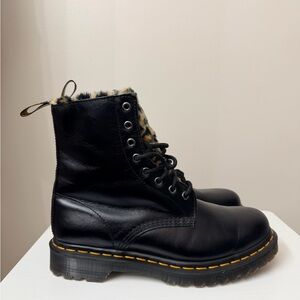 Dr.Marten Black Leather Boots with Leopard Print Lining